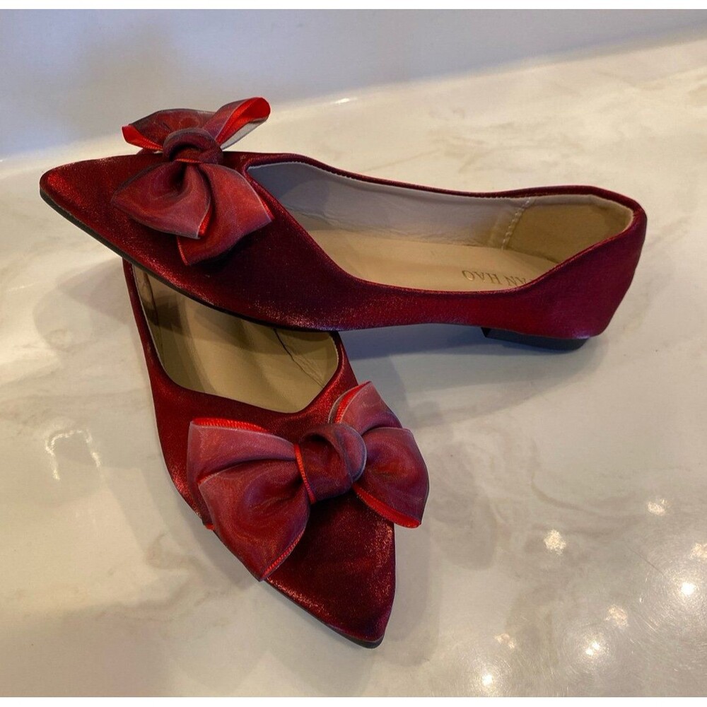 Yan Hao Unique Ruby Red Slipper Ballet Flats Sz 8… - image 2